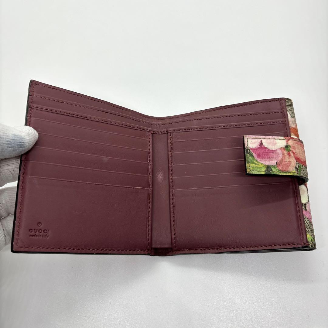 1円スタート 【美品】 GUCCI グッチ 二つ折り財布 サイフ ウォレット GGスプリーム ブルームス 花柄 Wホック PVC レザー レッド 赤_画像7