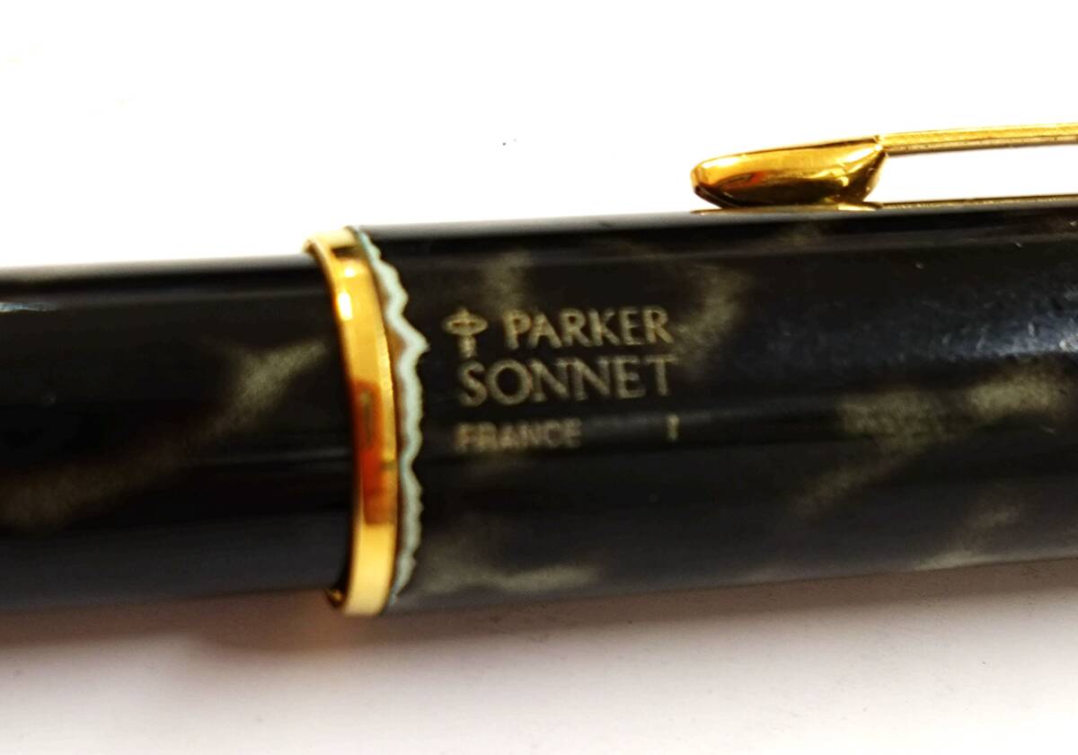 #25389 ** [PARKER/ Parker / fountain pen & ballpen & mechanical pencil set ] pen .18K SONNET marble × Gold stationery writing implements **