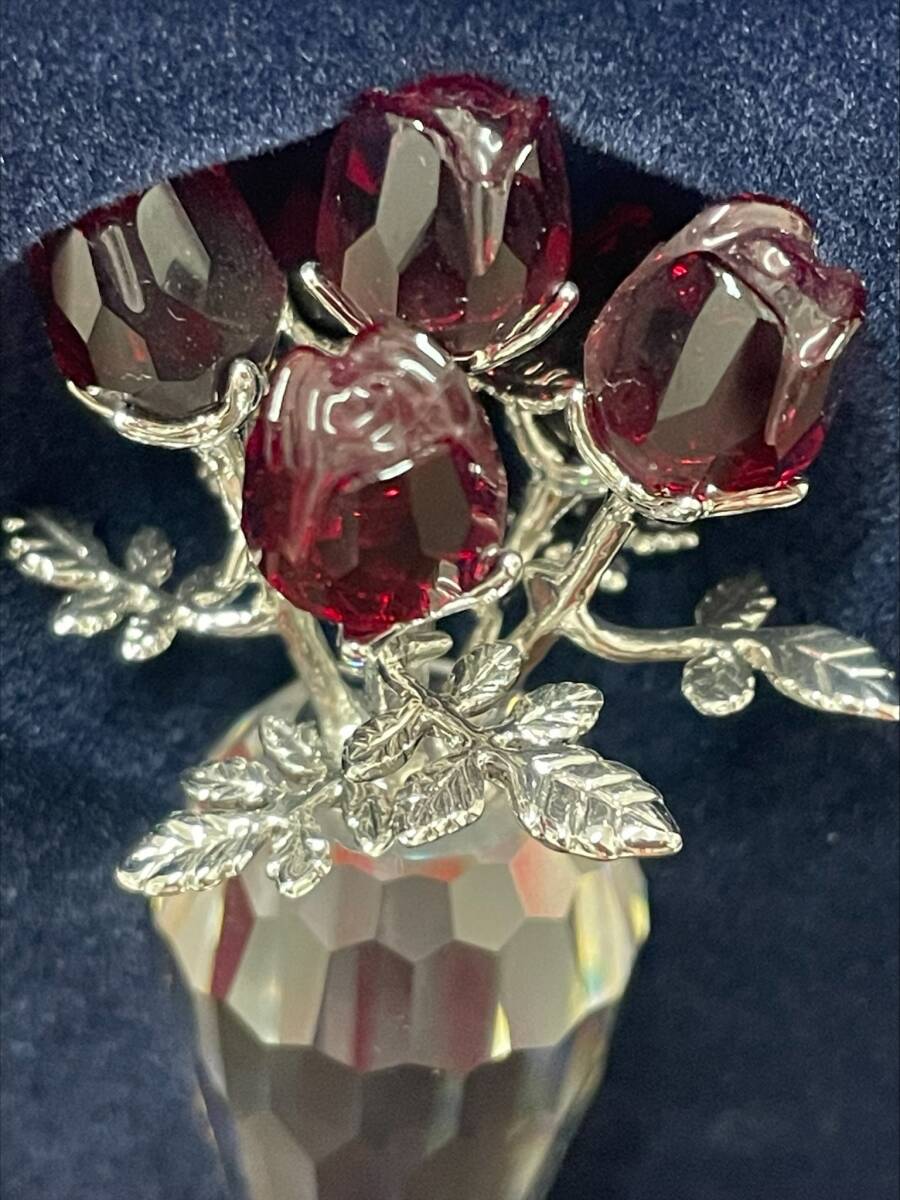 #25796 ★☆SWAROVSKIスワロフスキ チューリップ 赤 置物 花 クリスタル オブジェ ミラー飾り台付☆★の画像3