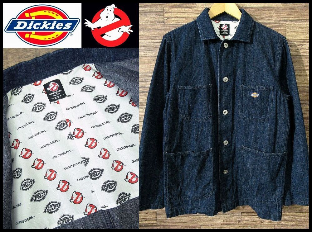 Нет отправки g② темно -синих красивых товаров Dickies Dickies Dickies Ghostbusters Collaboration Collaboration Logo Logo Denim Cover All Work Jacket M