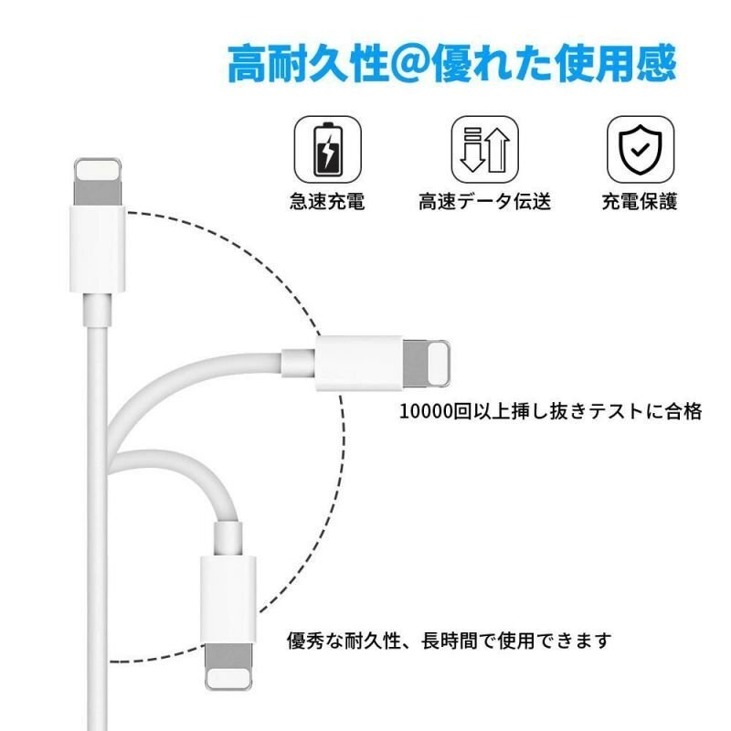 iPhone 充電ケーブル 純正品質 2.4A急速充電 断線防止 高耐久 lightning 充電 USB ライトニング ケーブル iPhoneコード iPad-0.5mの画像8