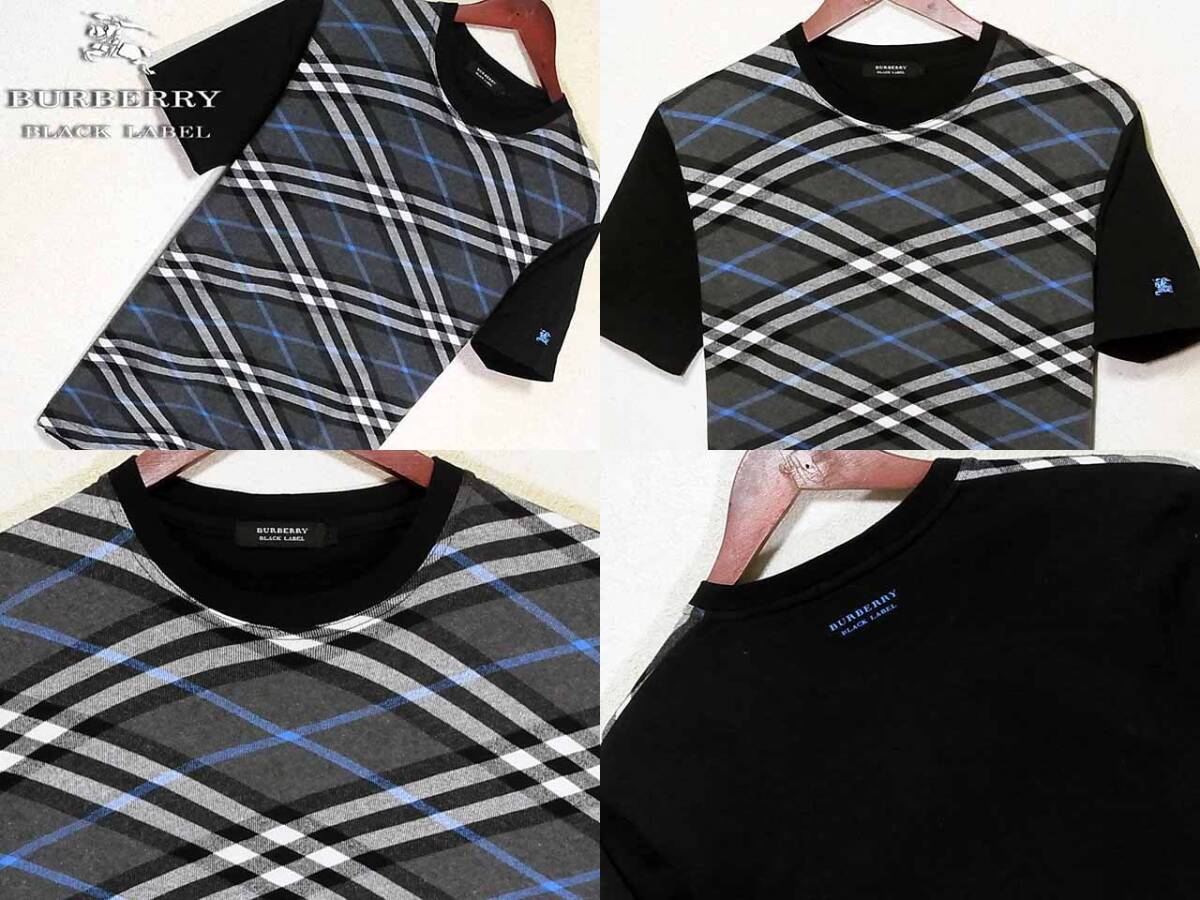 希少Lサイズ！BLACK×GRAYノバチェック Tシャツ ナイト刺繍入 日本製▼バーバリーブラックレーベル BURBERRY BLACK LABELの画像2