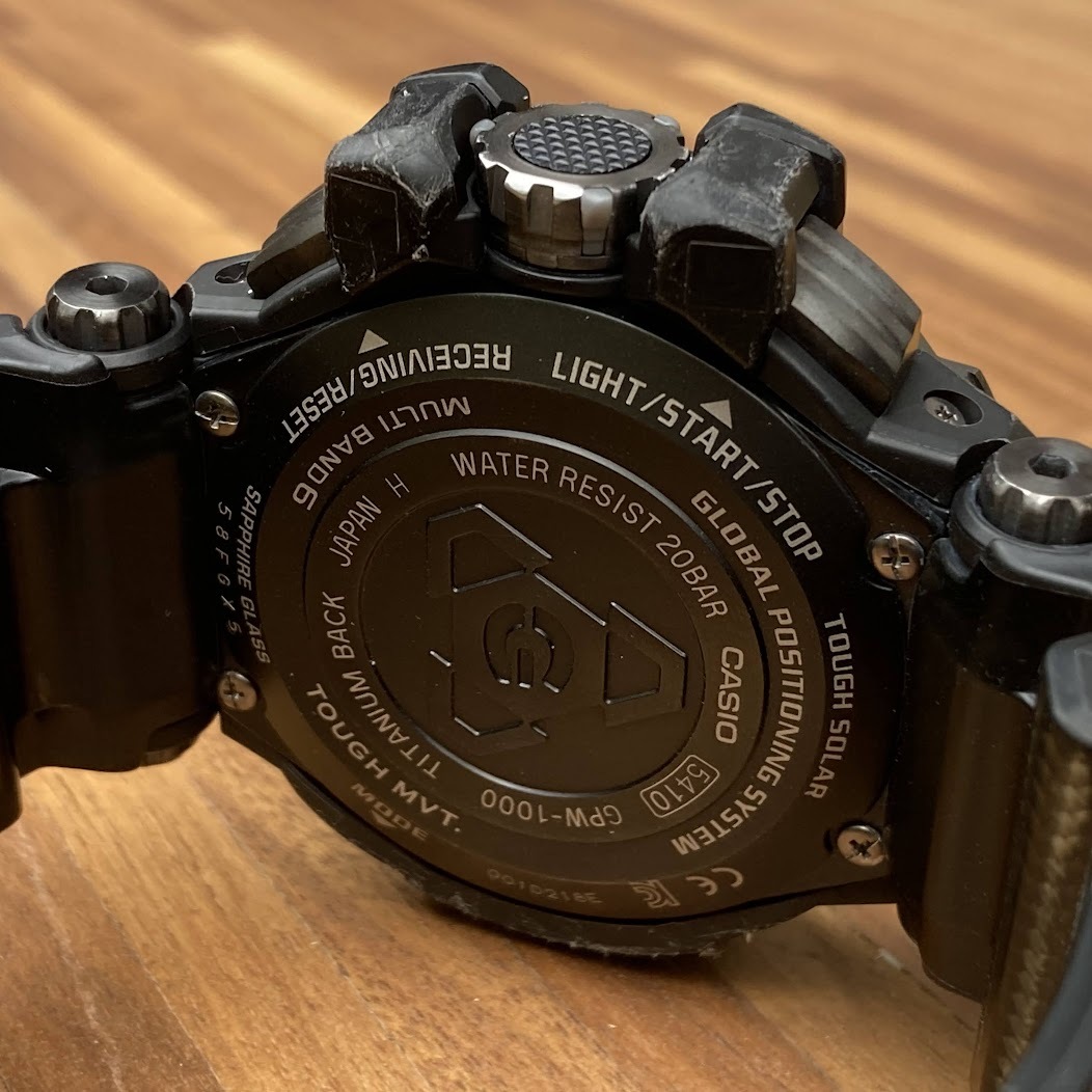 G-SHOCK GPW-1000：超希少な64チタンxカーボン：完全動作品 電波ソーラー GPS LED サファイア 20気圧防水 グラビティマスターの画像5