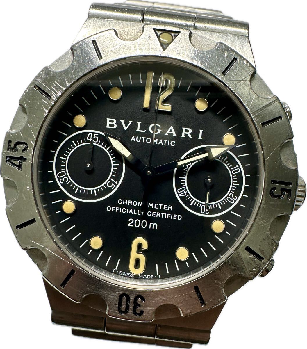 1円〜 Y BVLGARI ブルガリ ディアゴノ スクーバ SCB38S クロノグラフ メンズ 自動巻き ブラックダイヤル アンティーク 時計 72234419_画像1