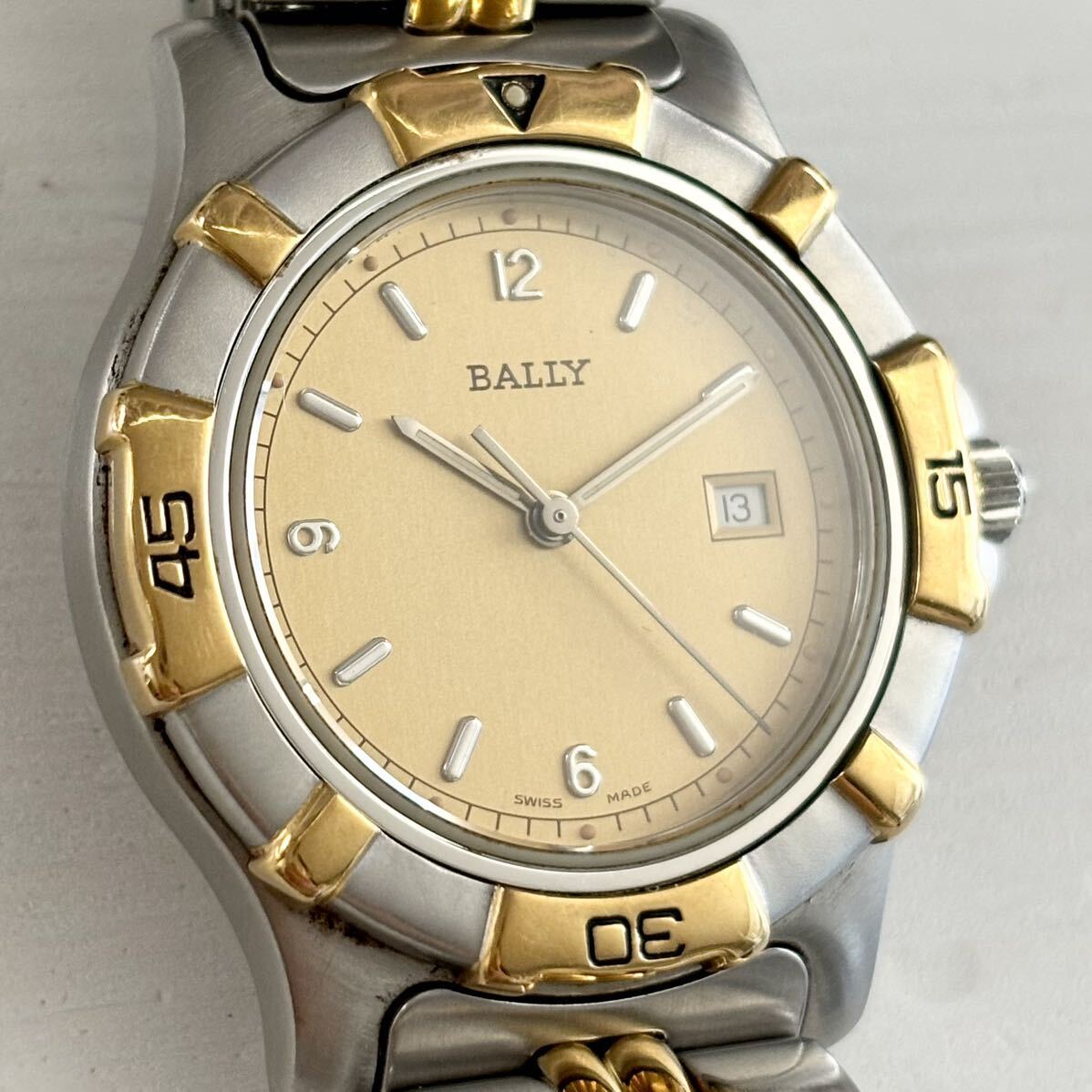 1 jpy ~ A BALLY Bally Gold dial men's quartz Date antique Vintage wristwatch 8216964