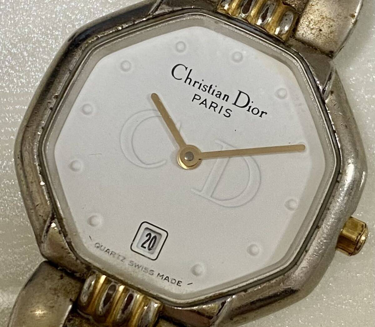 1円〜 N Christian Dior クリスチャンディオール オクタゴン 48.203 レディース クォーツ デイト アンティーク 稼動品 腕時計 7221625_画像2