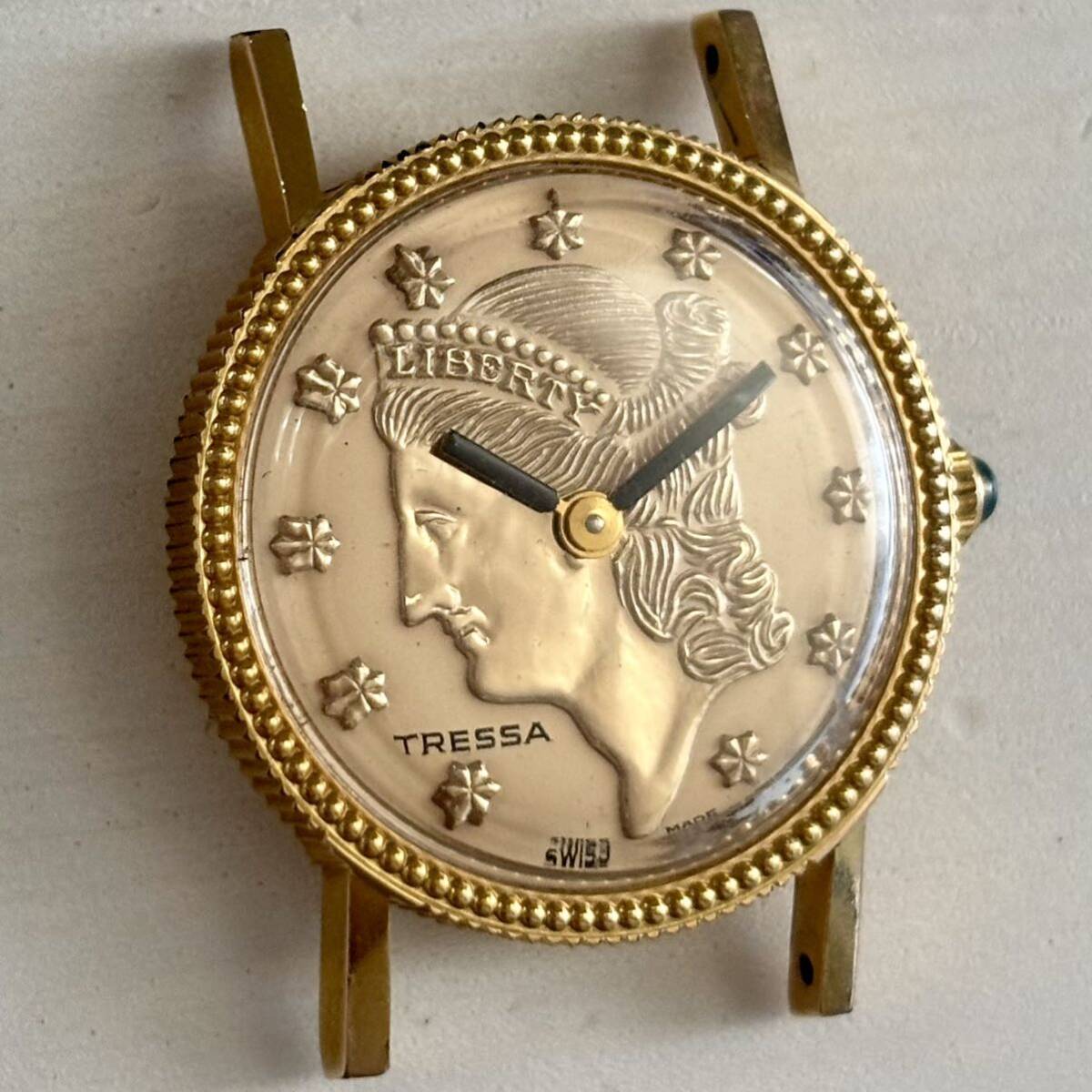 1円~ A TRESSA トレッサ リバティ コインウォッチ ゴールドモデル レディース 手巻き アンティーク 腕時計 9213997の画像2