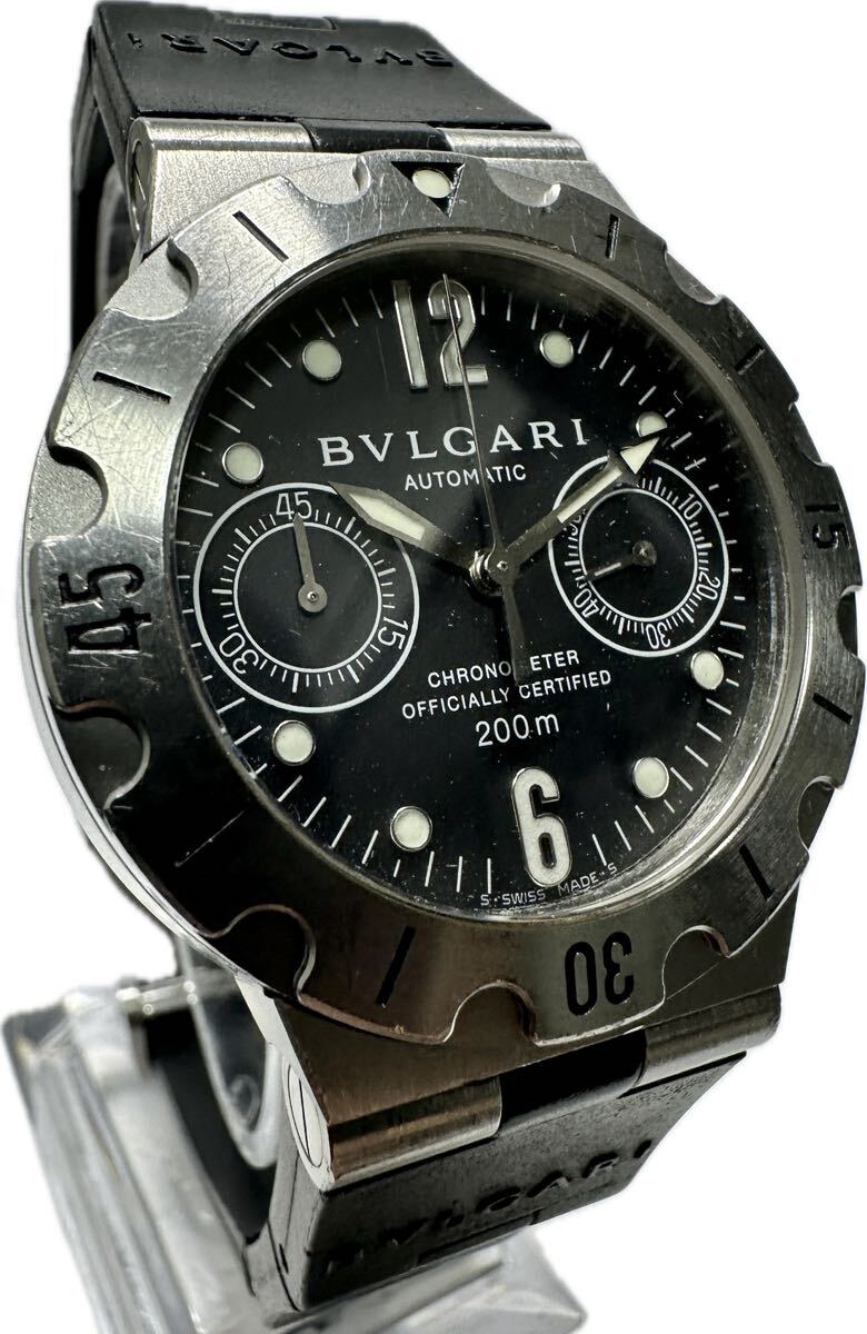 1円〜 Y BVLGARI ブルガリ ディアゴノ スクーバ クロノグラフ SCB38S メンズ 自動巻き ブラックダイヤル ジャンク 時計 62264151の画像3