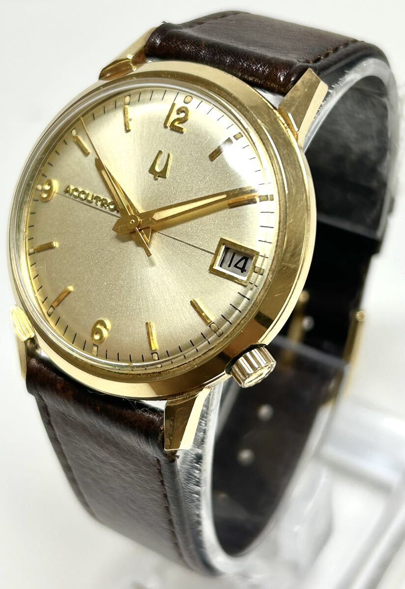 1 иен ~ T BULOVA Broba akyuto long Gold модель мужской звук . часы Date античный Junk часы 6225576