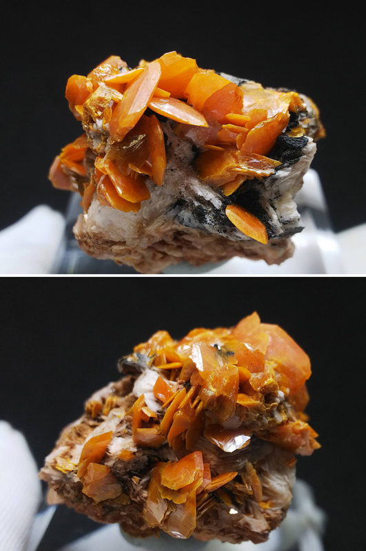 キャラメルオレンジ ウルフェナイト on バライト モリブデン鉛鉱 重晶石 結晶 原石 標本 約157ct モロッコ産 1