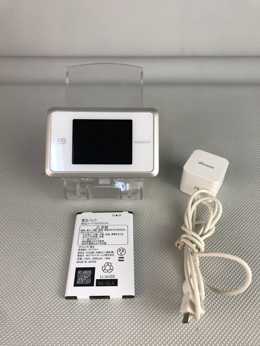 A10467○UQ WiMAX 2+ モバイルルーター ポケットWi-Fi WX03 NAD33 電池パック NAD33UAA アダプター kuruko 判定○ 初期化済 通電OK 240426_画像1