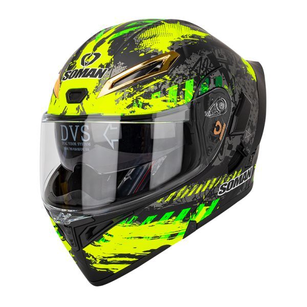 システムヘルメット　SOMAN　バイク用フルフェイスヘルメット　フリップアップ　UVカット99%　サイズ指定可能　蛍光モンスター_画像2