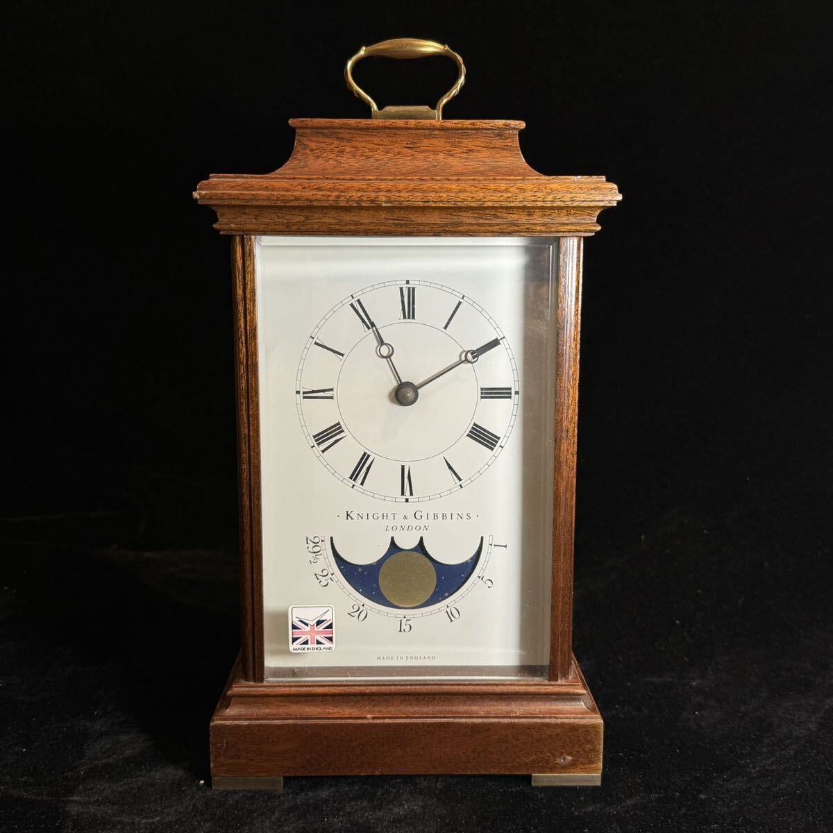 KNIGHT&GIBBINS LONDON 置時計 木製 面取りガラス クオーツ Made in England アンティーク ヴィンテージ 置き時計 ムーンフェイズ_画像1