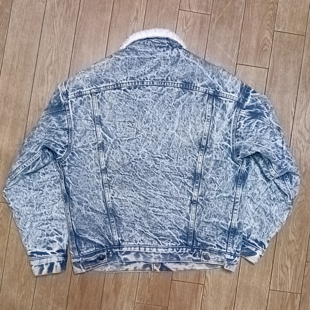 80s 90s ヴィンテージ Levi's ボア デニムジャケット USA製 リーバイス ケミカルウォッシュ ルーズシルエット 501XX BIG-E の画像3