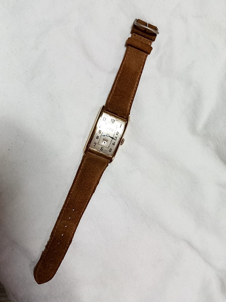 LONGINES アンティーク 18K 750 金無垢 レクタンギュラー 手巻き ビッグケース 30～40年代 ロンジン ヴィンテージ _画像2