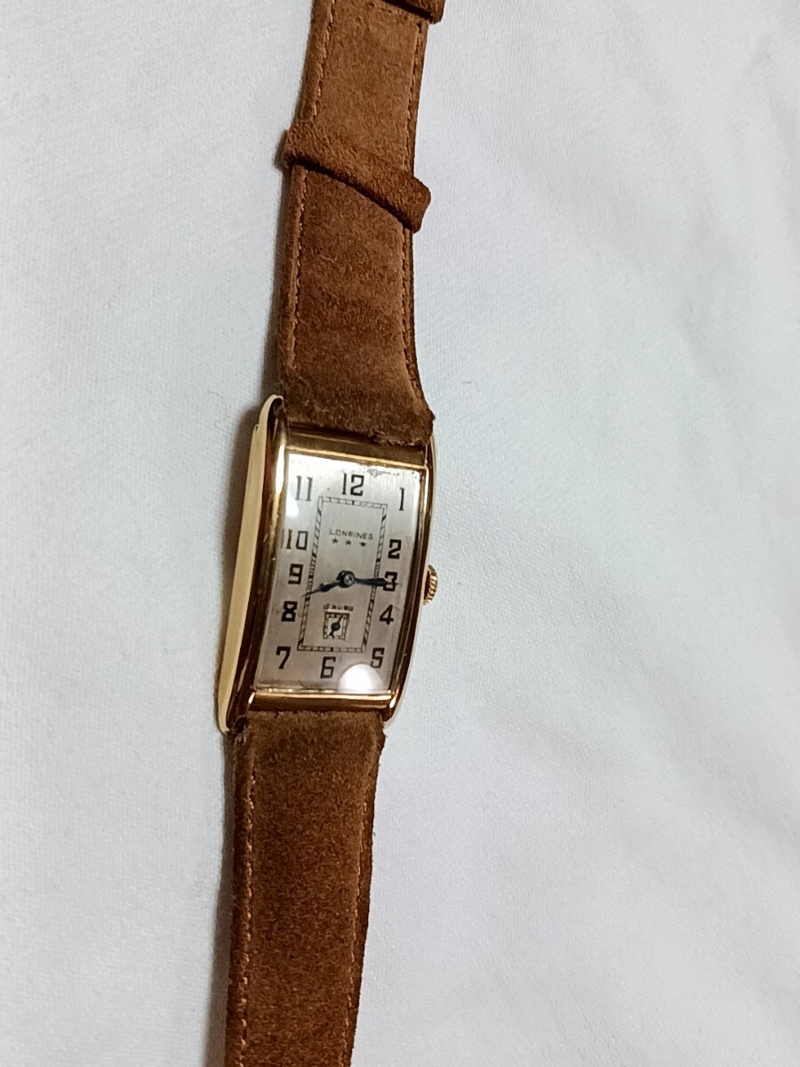 LONGINES アンティーク 18K 750 金無垢 レクタンギュラー 手巻き ビッグケース 30～40年代 ロンジン ヴィンテージ _画像9