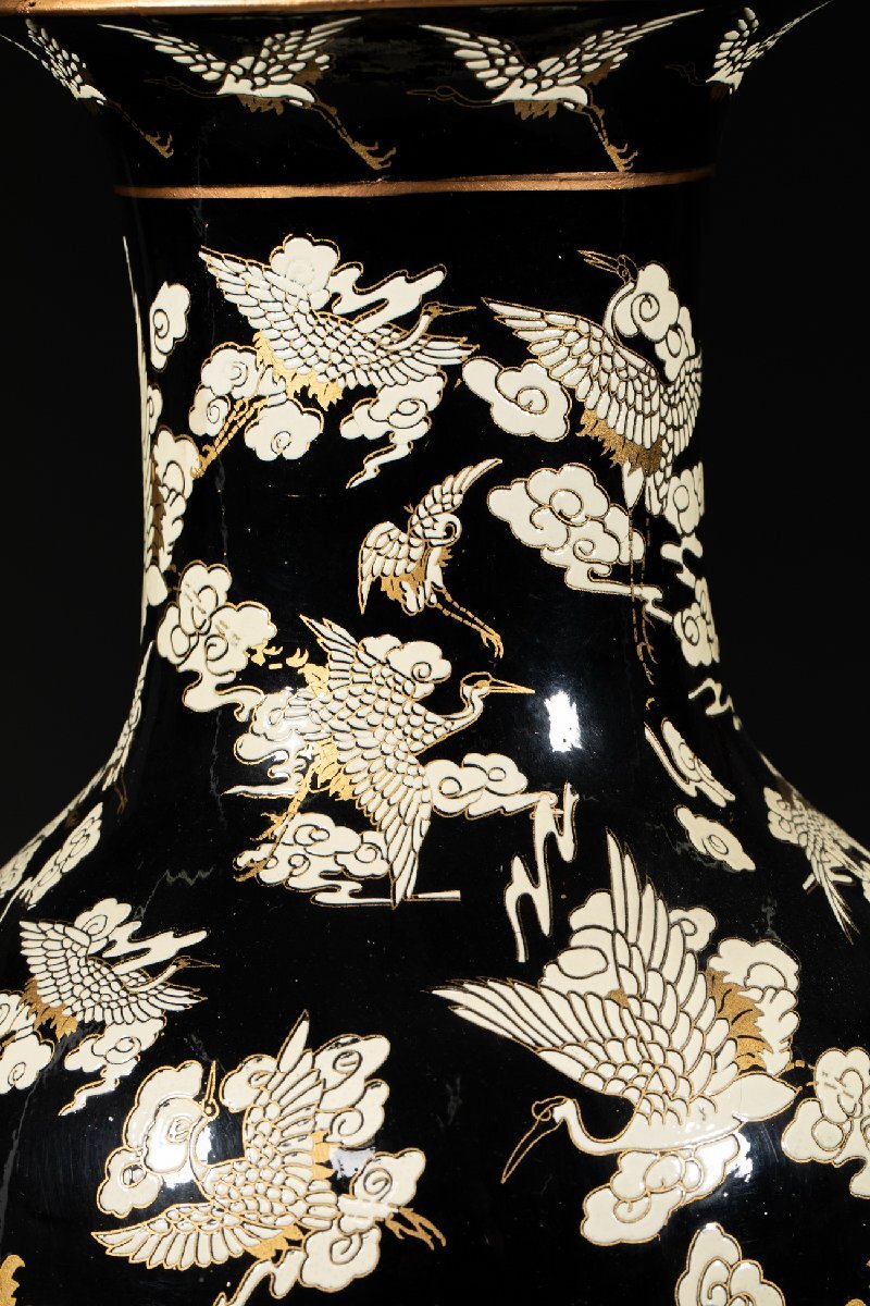 【善古堂】某有名オークション買入 時代物 薩摩 仙鶴紋巨大花瓶60.5CM 飾瓶 インテリア 骨董品 古美術 0410-104H02_画像8