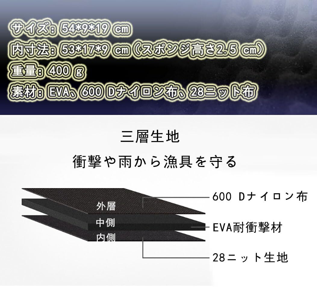 [MOOKXUU] 手持ち 釣りバッグ ロッドケース ポータブル 釣竿ケース 釣り用 フィッシングバッグ 仕切り付き 防水 EVA耐衝撃 大容量_画像4