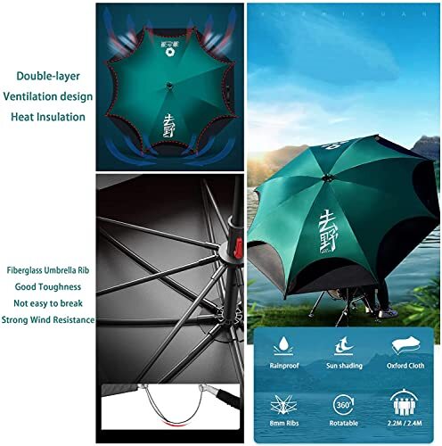 JSY フィッシングテント パラソル釣り傘の風力抵抗防水肥厚日焼け止め釣りの傘とキャリーバッグ 釣り部品 (Color : Blue, Size : 2.2m_画像5
