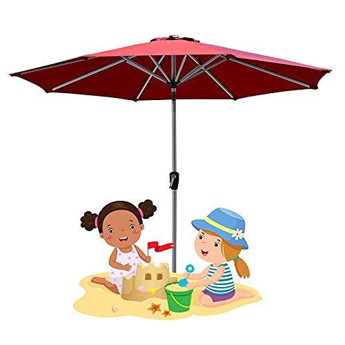2.7m/8.85ft Patio Umbrella, Outdoor Garden Umbrellas, Large Parasol With Push Button Tilt/Crank, For Lawn Swimming Pool Backyard_画像1