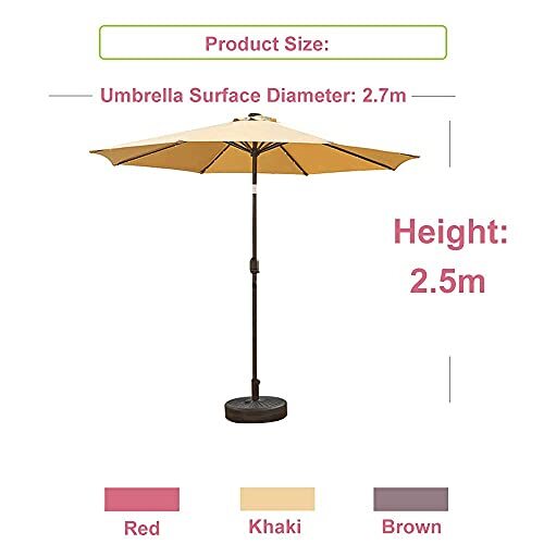 2.7m Sun Patio Umbrella Parasol, Outdoor Market Table Sunbrella, with 8 Sturdy Ribs, Button Tilt and Crank, Suitable For Gardens,_画像7