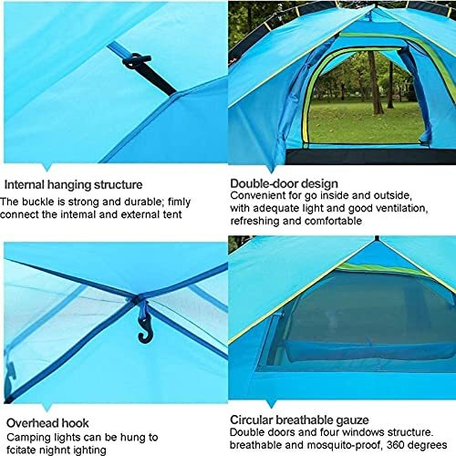 キャンプテント 3 ～ 4 人用 2 層ポップアップテント |防水キャンプドームテント 2ドア通気メッシュ窓付き、ハイキングキャンプ用_画像6