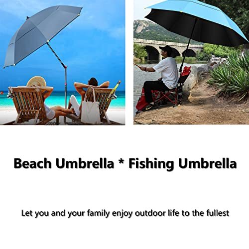 パラソル ガーデンパラソル 釣り傘 屋外ビーチ サンシェード 防雨 360°調整ポール付き (ブルー_画像3