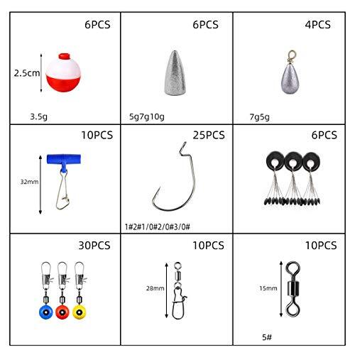 釣り用仕掛け小物 セット 釣り用タックルボックスキット、釣りフック、シンカーの重み、圧延回転スナップ、ジグフック 釣り用品 (色 :_画像3