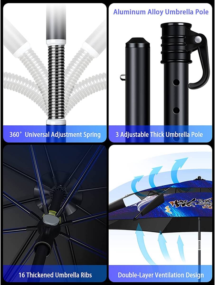 JSY フィッシングテント ポータブル折りたたみ釣り傘パラソル太陽シェード熱断熱雨プルーフ風力耐丸傘釣り傘 釣り部品 (Size : 2.2m_画像5