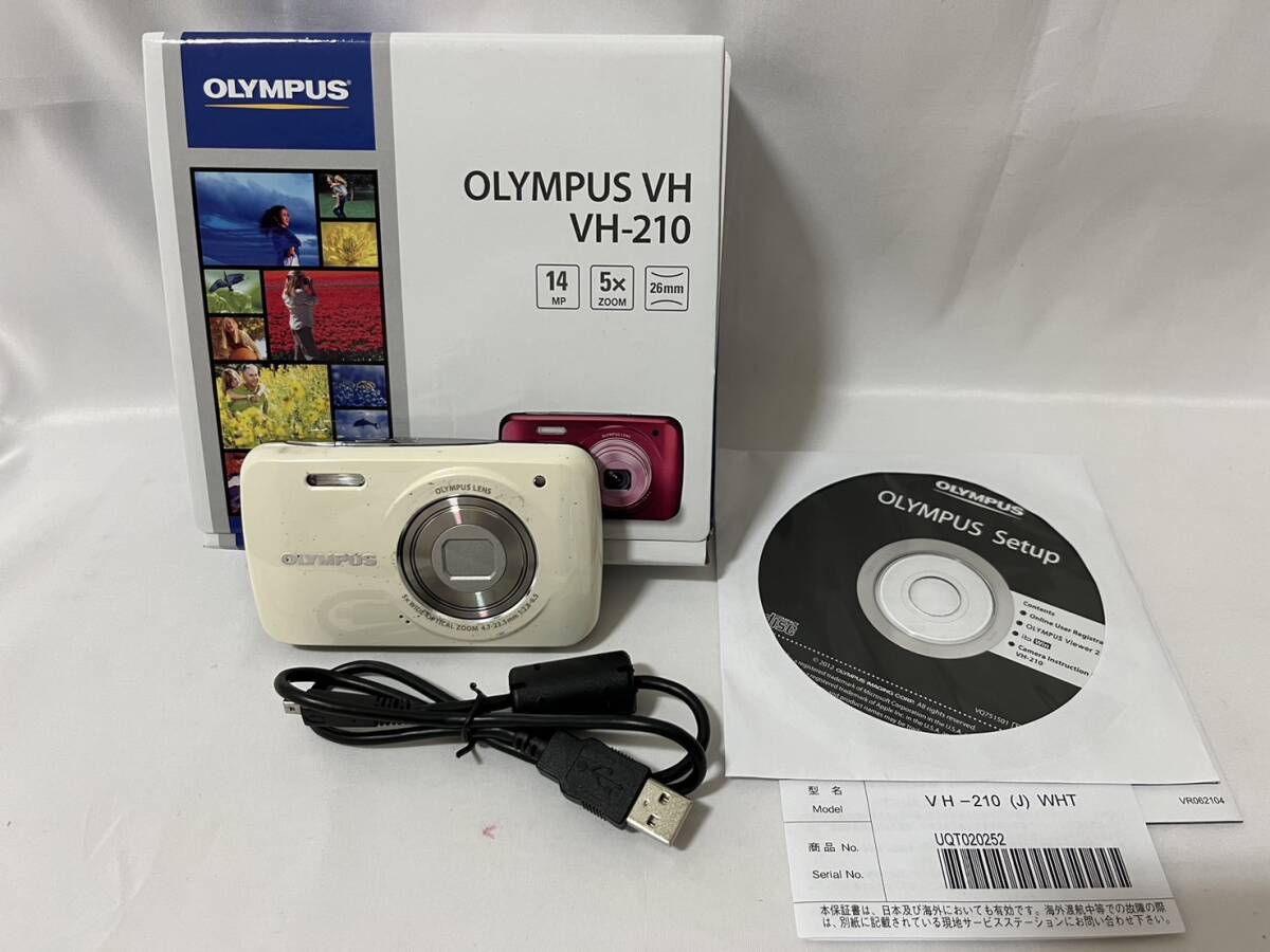 【AS 21179】１円スタート OLYMPUS オリンパス VH-210 ホワイト コンパクトデジタルカメラ 動作確認済 箱・充電器有 中古 現状品の画像1