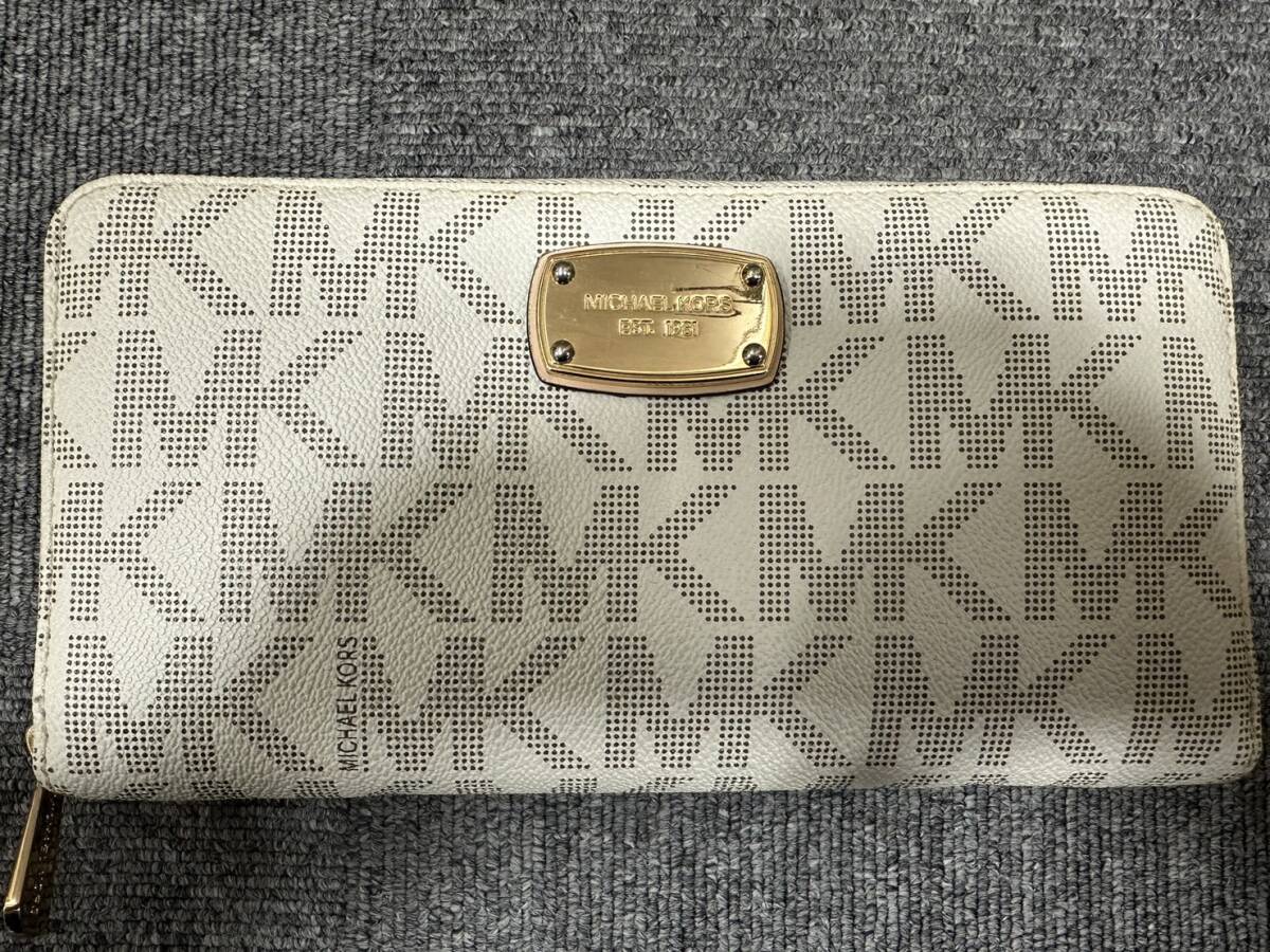 【AS 22389】1円スタート MICHAEL KORS マイケルコース 2way ハンドバッグ 長財布 まとめ MK柄 アイボリー×ベージュ 経年劣化品 現状品の画像7