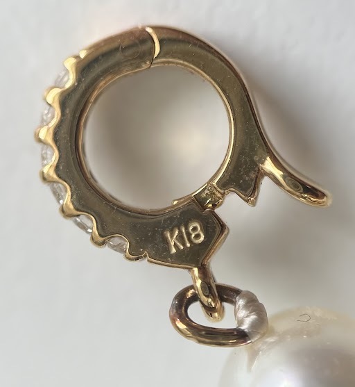 【JBI 5125】 K18 ゴールデンパール あこや ネックレス ダイヤモンド0.06ct 約36g ピアス 2点セット パール K18金具 南洋真珠 現状品 の画像5