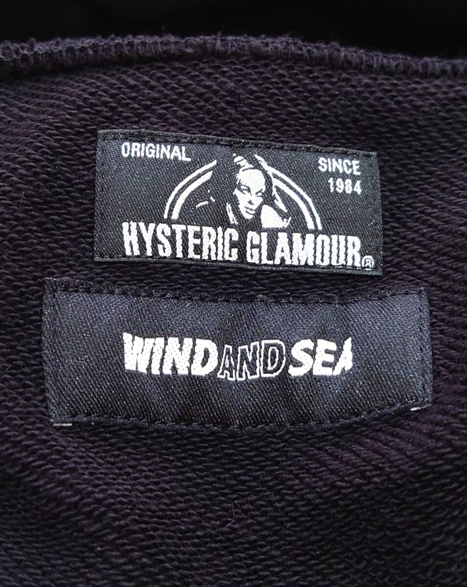 WIND AND SEA × HYSTERIC GLAMOUR HOODIE ウィンダンシー ヒステリックグラマー フーディ ワッペン パーカー ブラック L Y-20615X_画像4