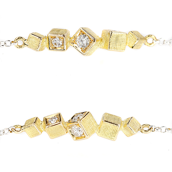 アトリエアル ダイヤモンド ブレスレット 0.16ct K18YG WG キューブ 四角 梨地 マット ブランド 送料無料 美品 中古 SH107510