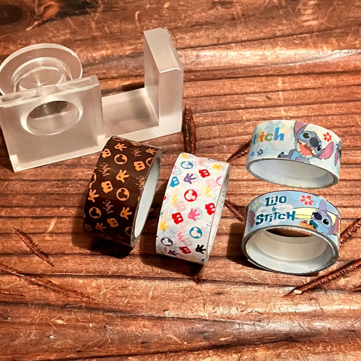 無印良品 アクリルテープカッター セロハンテープ　小用 ビニールテープ４個 Disney ディズニー ミッキー・リロとステッチ