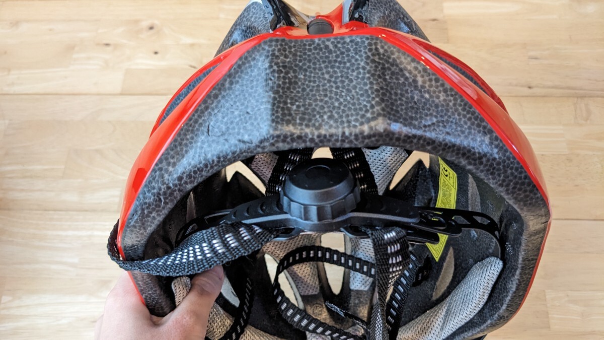 ヘルメット ロードバイク 自転車 サイクリング用 54cm～61cm ダイヤル式 赤 バイザー付の画像5