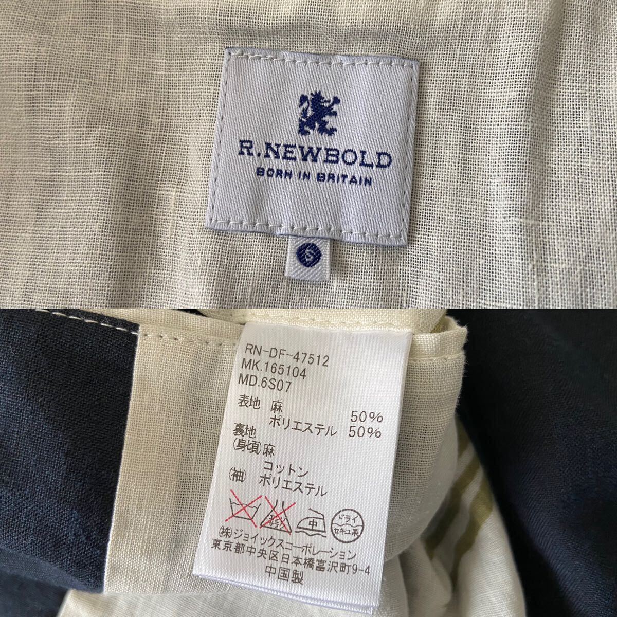 春の定番 R.NEWBOLD R.ニューボールド 裏地総柄 爽やかリネン 2B テーラード ジャケット S 紺 ブレザー paul smith ポールスミス メンズの画像7