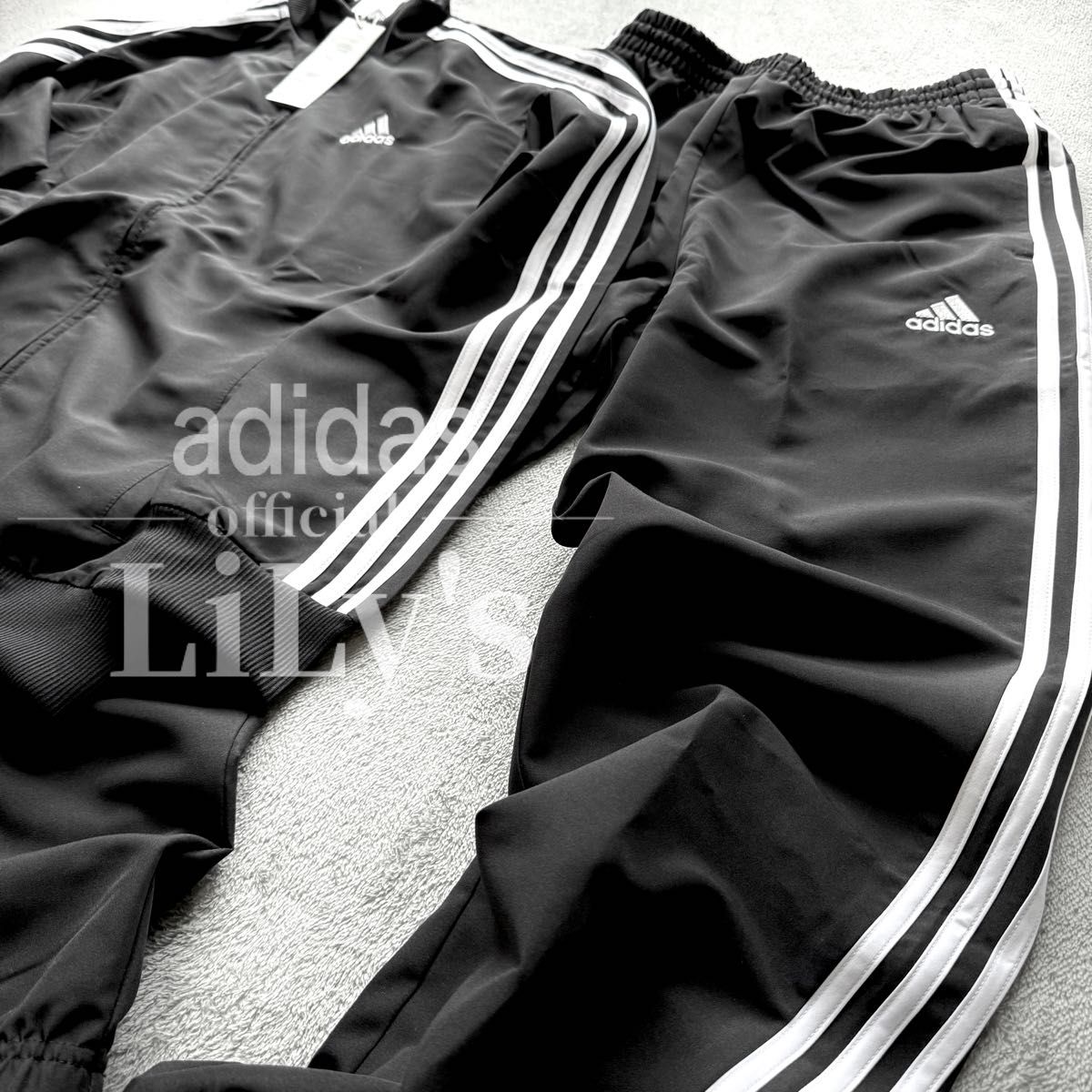 新品　adidas上下セット　黒　XL  送料無料　アディダス　ジム　ブラック　３本ライン　セットアップ