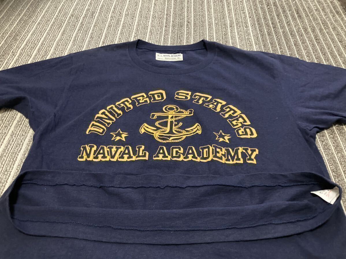未使用 日本製 WAREHOUSE ウエアハウス U.S NAVAL ACADEMY Tシャツ 40 アメリカ 海軍 士官学校 ライセンス ネイビー L サイズ 程度の画像6