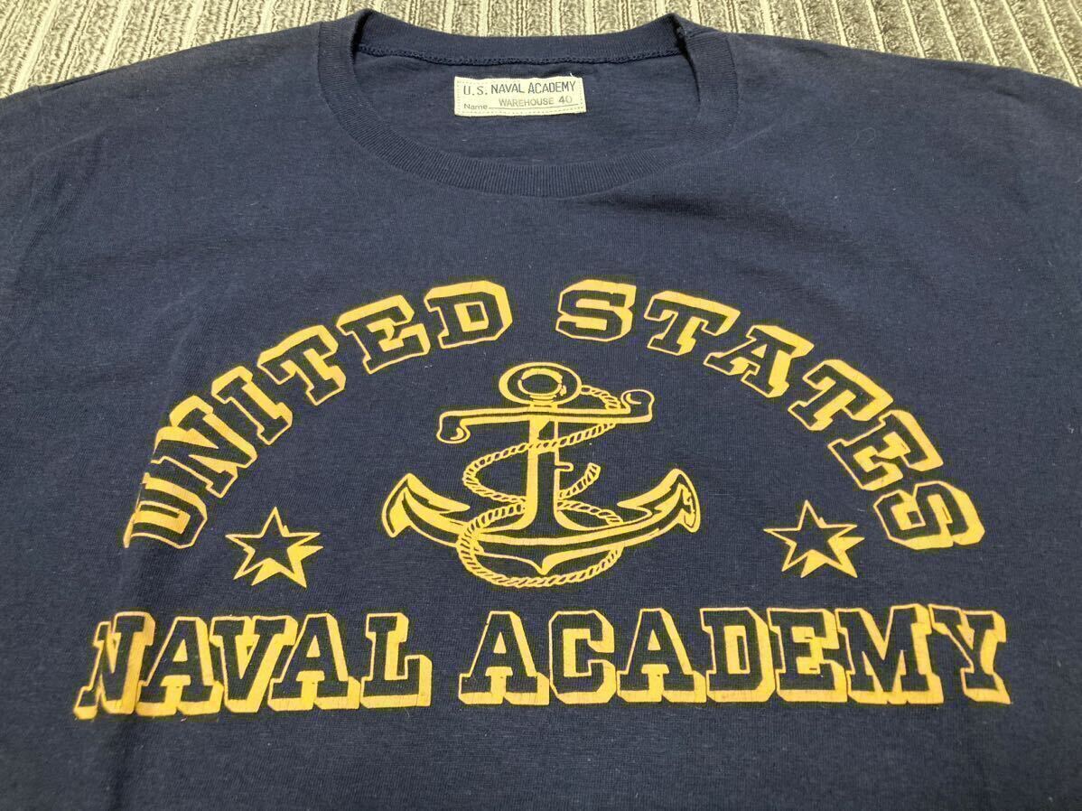 未使用 日本製 WAREHOUSE ウエアハウス U.S NAVAL ACADEMY Tシャツ 40 アメリカ 海軍 士官学校 ライセンス ネイビー L サイズ 程度の画像2