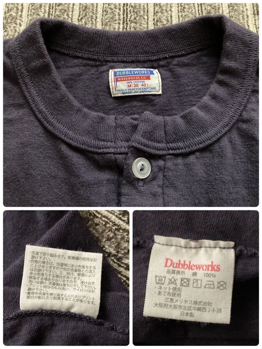 ウエアハウス WAREHOUSE ダブルワークス Tシャツ M 38 - 40 ヘンリーネック フロッキー プリント 日本製 66 コットン 100% L_画像9