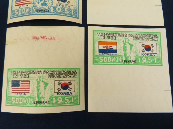 36 Korea small size seat [ morning . war UN army three war stamp ]4 sheets printing leak error length ... inspection / morning . Korea mail commemorative stamp materials 