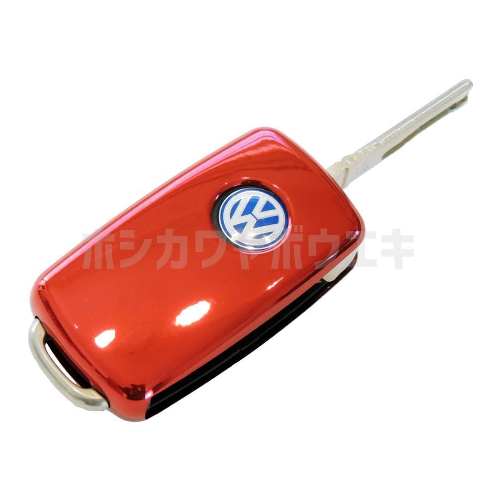 【高品質】TPU キーカバー キーケース 『赤・レッドクローム』 VW up! ポロ ゴルフ5/6 ビートル トゥーラン ティグアン ジェッタ シロッコの画像2