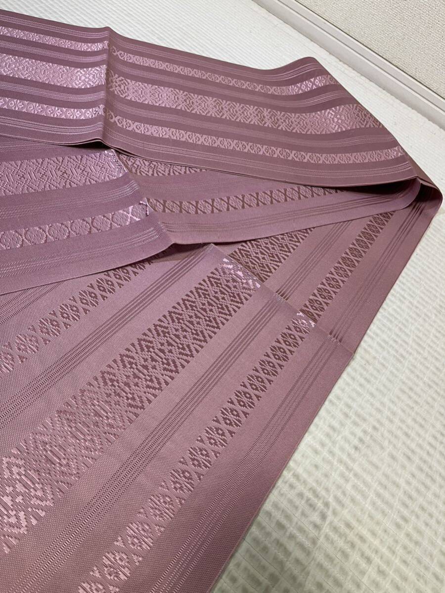 帯 正絹 博多織 縦縞 全通 紫色地 着物 和服 和装 着物コーデ リメイク 衣装 百貨店 高級の画像4