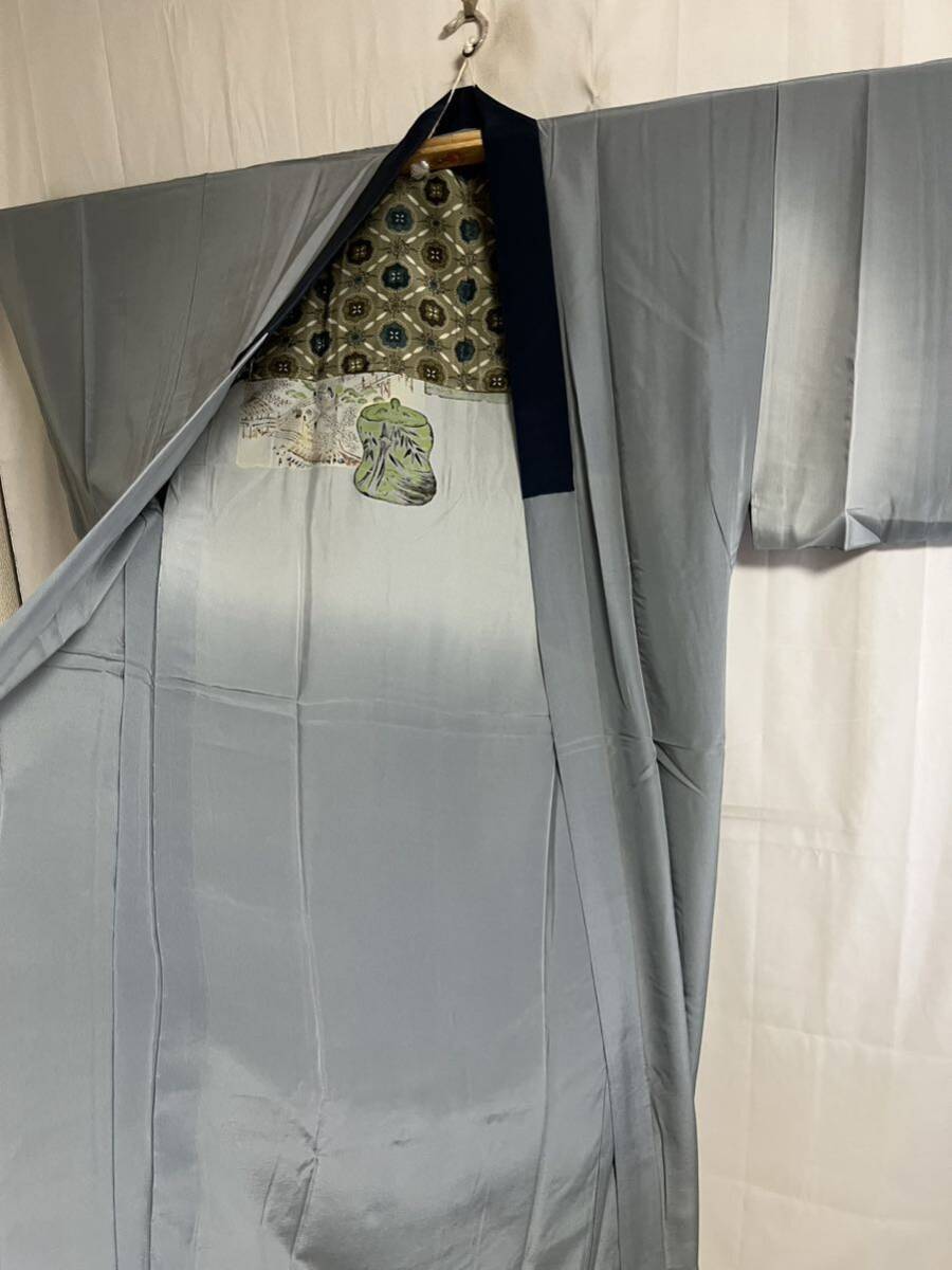  длинное нижнее кимоно натуральный шелк мужской bokashi ветка слива пейзаж синий цвет земля кимоно японская одежда японский костюм кимоно ko-te переделка окраска изменение костюм смешанный ассортимент магазин высококлассный 