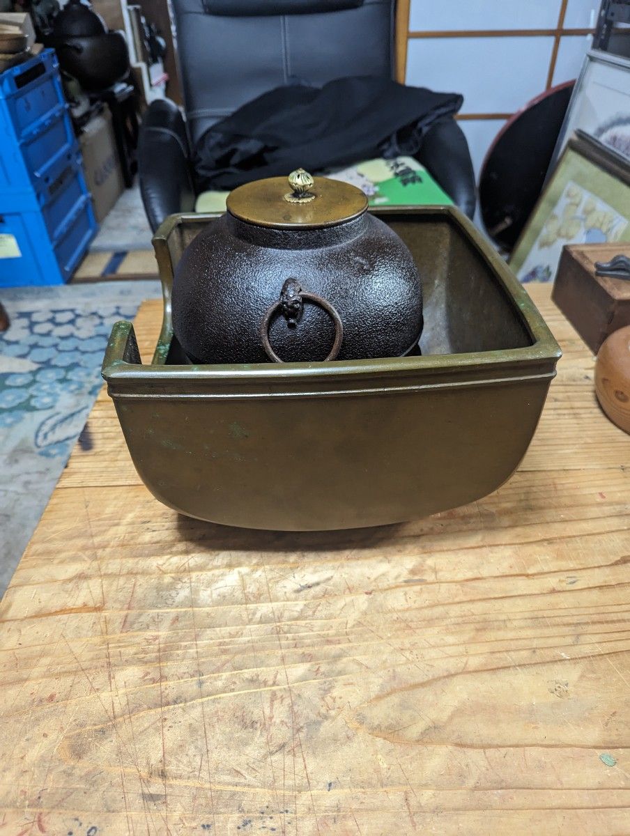 茶道具、銅風炉、茶釜、五徳 茶釜 風炉 時代物