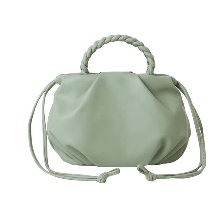 未使用　ダイアナ　ハンドバッグ 可愛い　くすみカラー　グリーン　編みハンドル　巾着バッグ　鞄_画像1