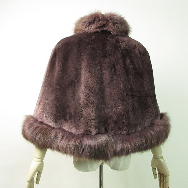 売切り!!★r6fu041010★Maple Queen Furs フォックスファートリミング シェアードビーバー ポンチョ 着丈65cm 11号の画像4