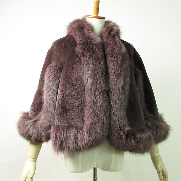 売切り!!★r6fu041010★Maple Queen Furs フォックスファートリミング シェアードビーバー ポンチョ 着丈65cm 11号の画像1