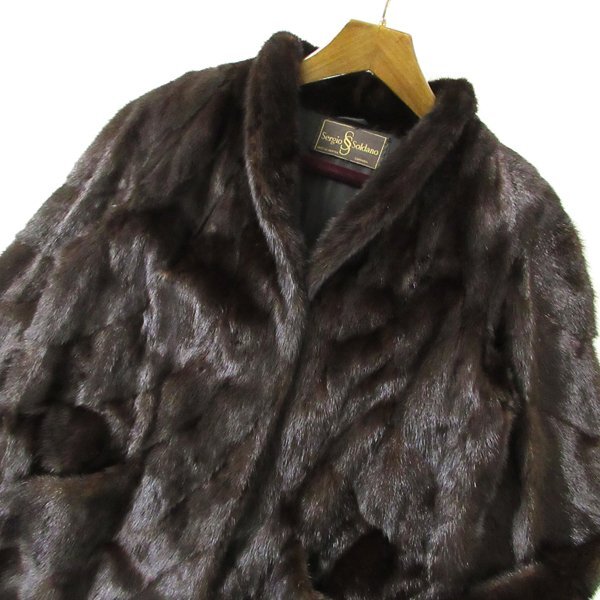 r6f042203★Sergio Soldano カナダマジェスティック CANADA Majestic MINK ダークミンク レアデザイン ロングコート 着丈106cm L程度の画像2